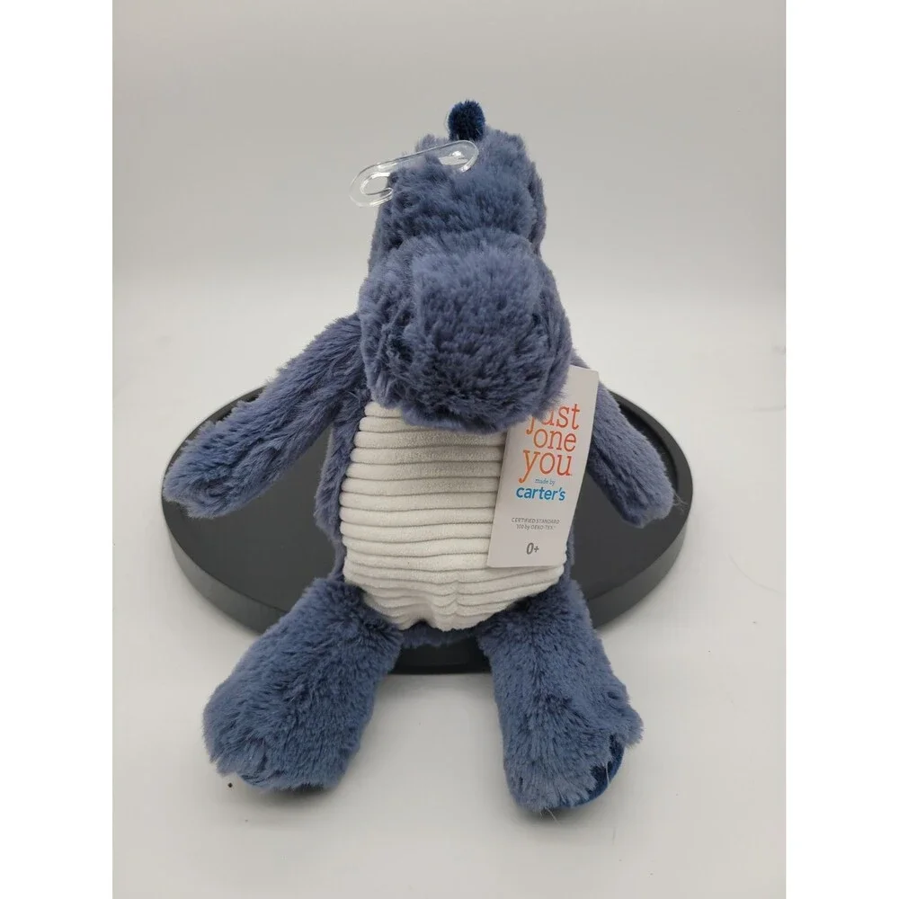 Carters Just One You Blue Dinosaur White Ribbed Tummy Lovey Stuffed Animal New